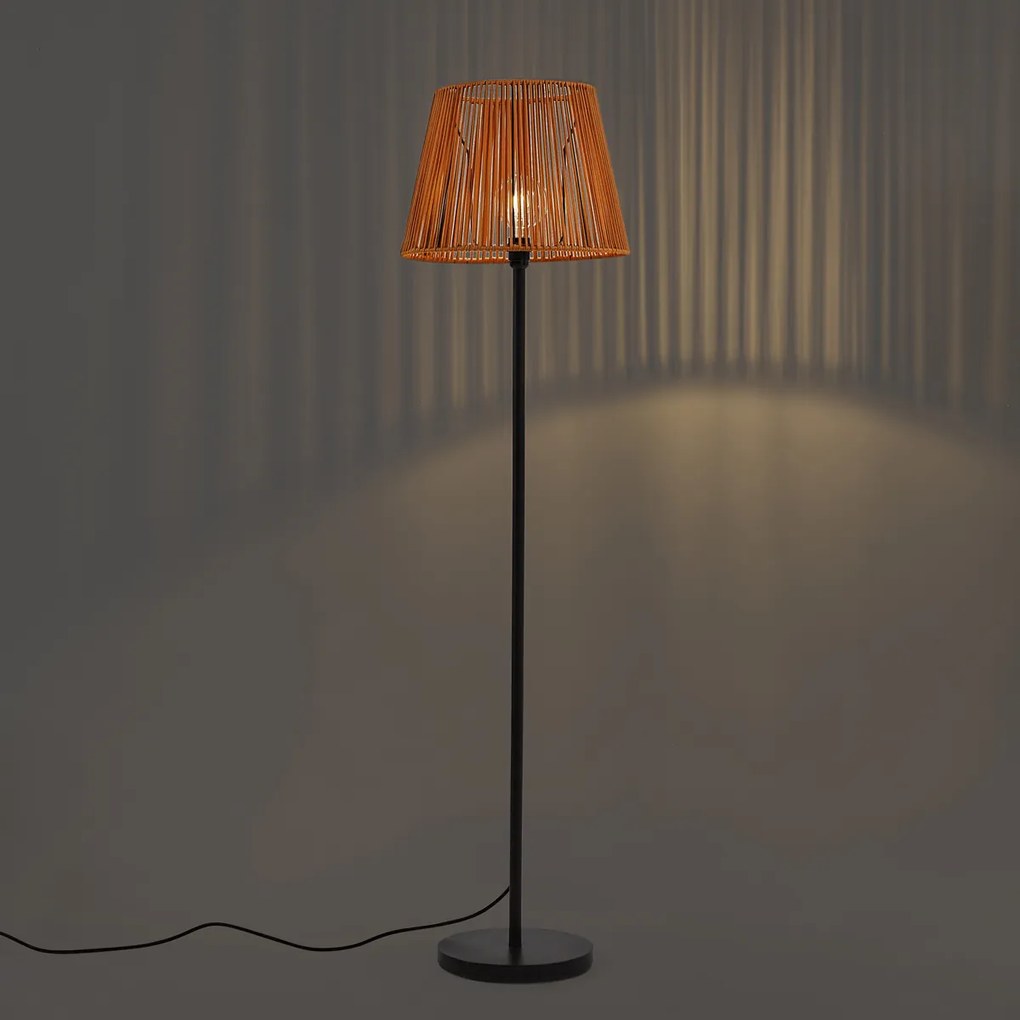 Lampada da terra per esterni nera con paralume in corda arancione IP44 - Virginia Jayla