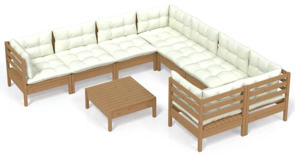 Set divani da giardino 9 pz con cuscini miele in legno di pino