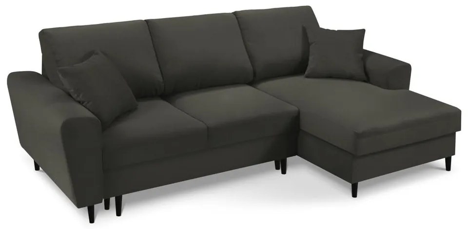 Divano angolare nero allungabile e con contenitore (con penisola a destra/con chaise lounge) con rivestimento in velluto a coste Kyoto – Cosmopolitan Design