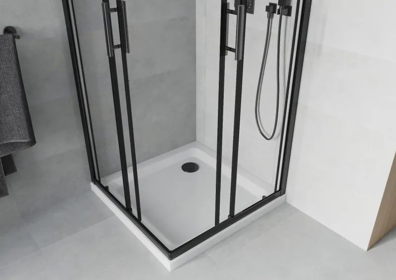 Mexen Rio cabina doccia quadrata 90 x 90 cm, trasparente, nera + piatto Flat, bianco - 860-090-090-70-00-4010B