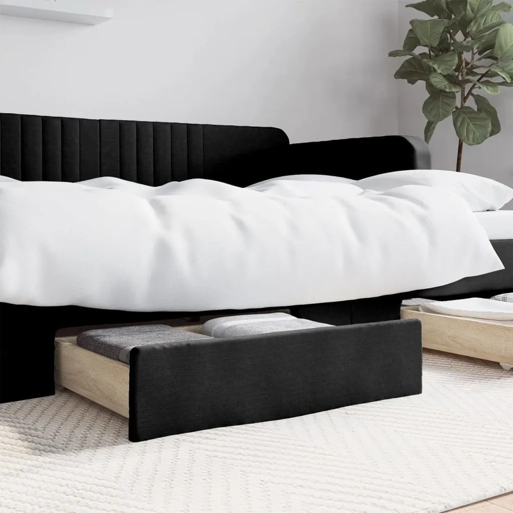 Cassetti Da Letto 2pz Neri İn Legno Multistrato E Similpelle /