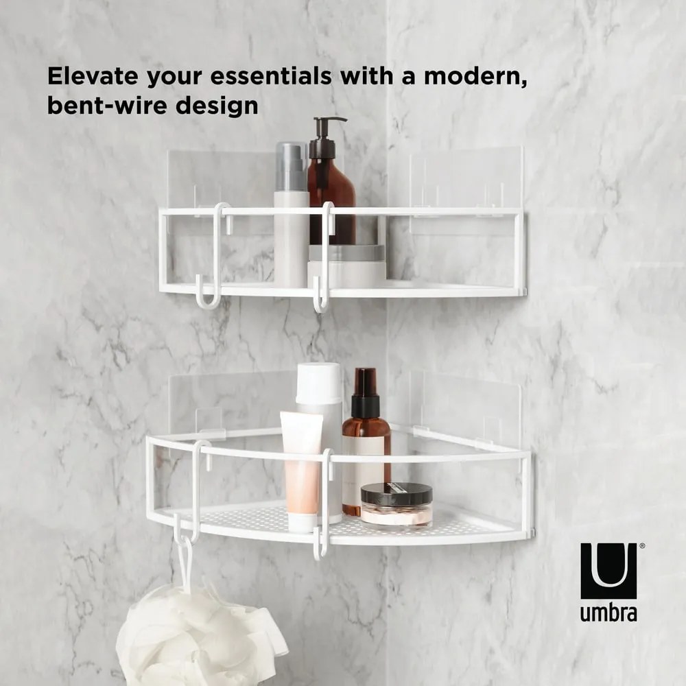 Mensole angolari bianche autoportanti in acciaio per bagno 2 pezzi Cubiko - Umbra