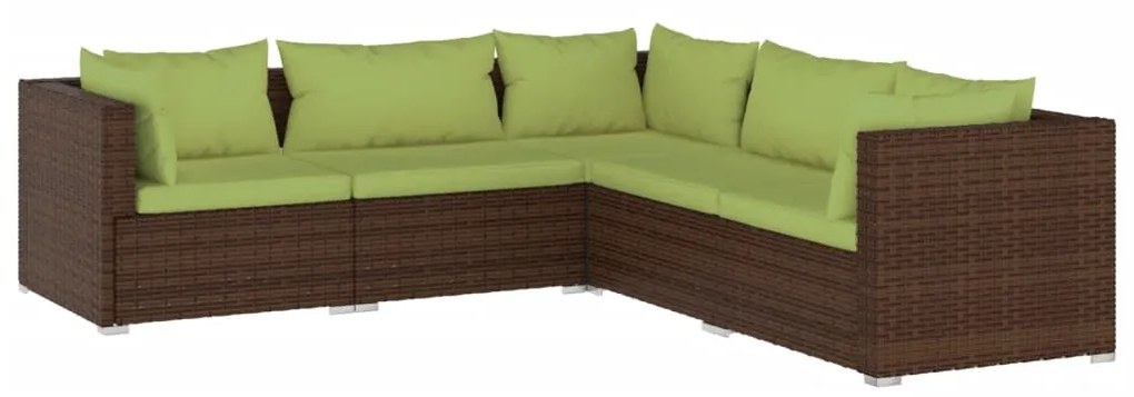 Set Divani da Giardino 5 pz con Cuscini in Polyrattan Marrone