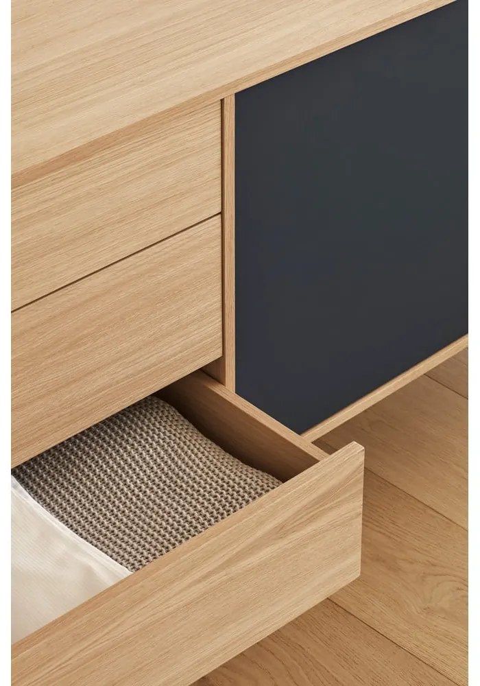 Cassettiera grigio antracite con impiallacciatura in rovere , larghezza 180 cm Yoko - Teulat