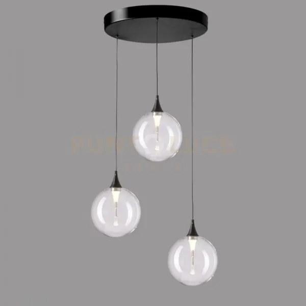 Lampada a sospensione bolla, metallo nero opaco + paralume in vetro...