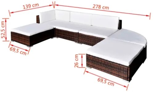 Set Divani da Giardino 6 pz con Cuscini in Polyrattan Marrone