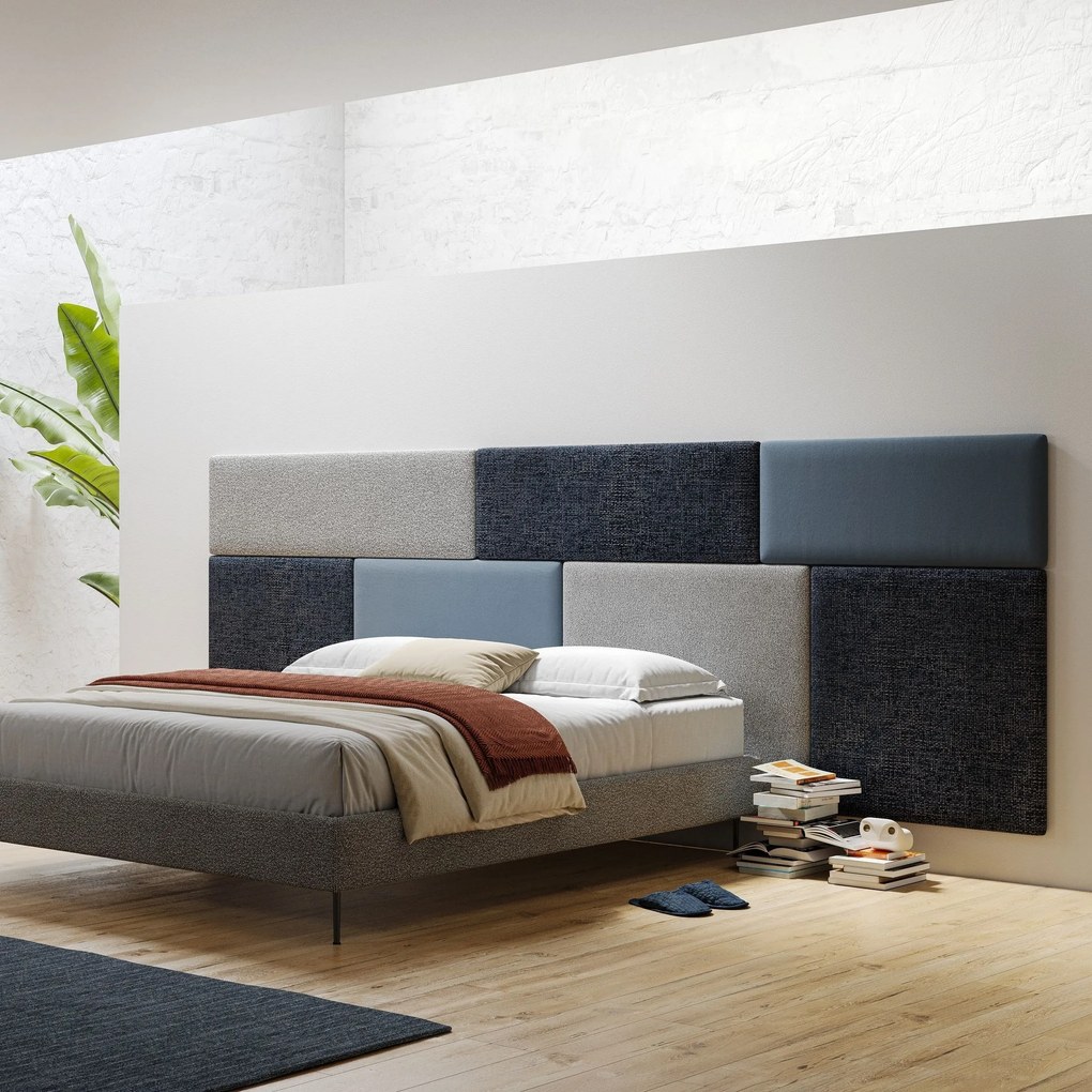 Testata pannello a muro media di varie dimensioni in morbido tessuto impermeabile T10 blu