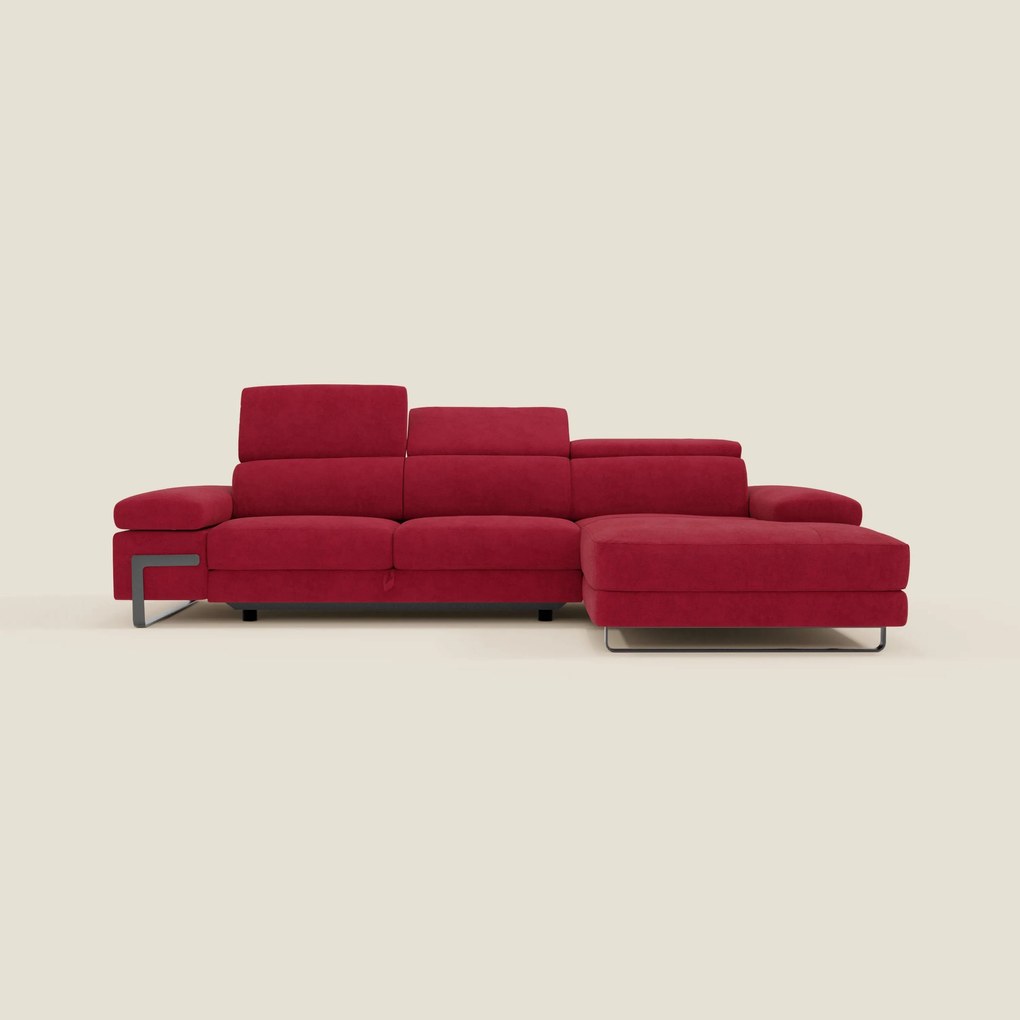 Zayana Divano angolare estraibile - braccioli e poggiatesta reclinabili in tessuto impermeabile T02 rosso