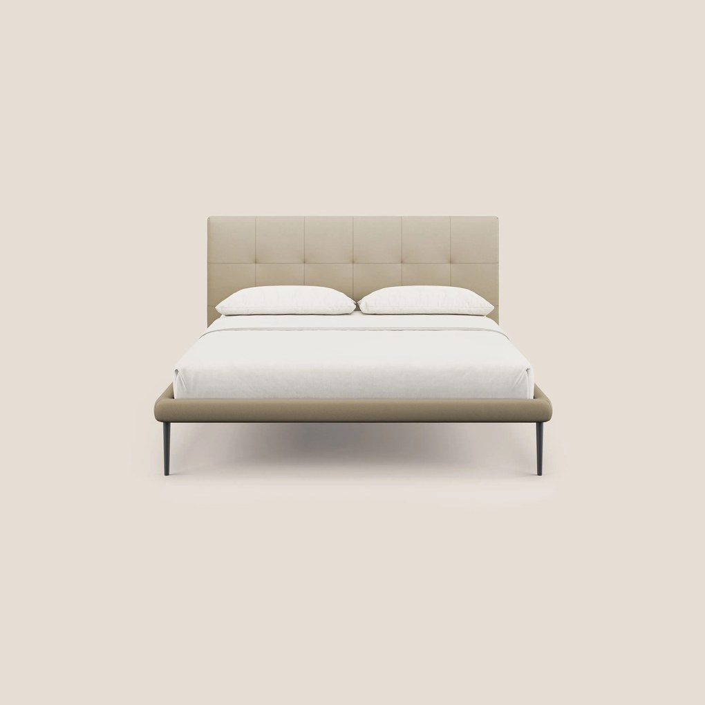 Midori letto imbottito trapuntato in ecopelle con piedini alti T04 beige