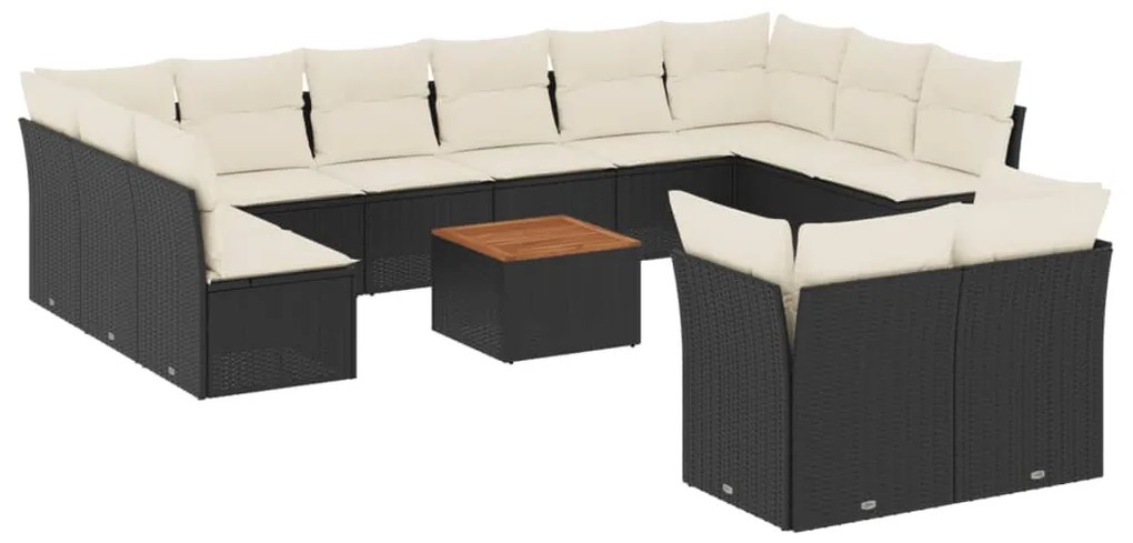 Set divani da giardino 13pz con cuscini nero in polyrattan