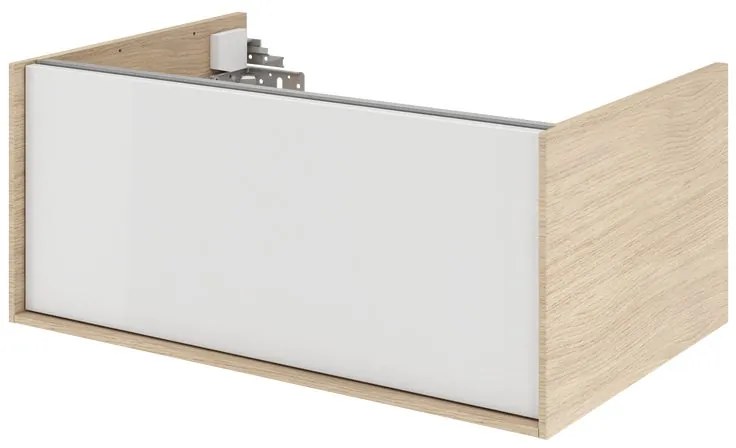 Mobile da bagno sospeso sotto lavabo L 75 x H 32 x P 48 cm bianco e rovere laccato lucido, 1 cassetto SENSEA Neo Frame