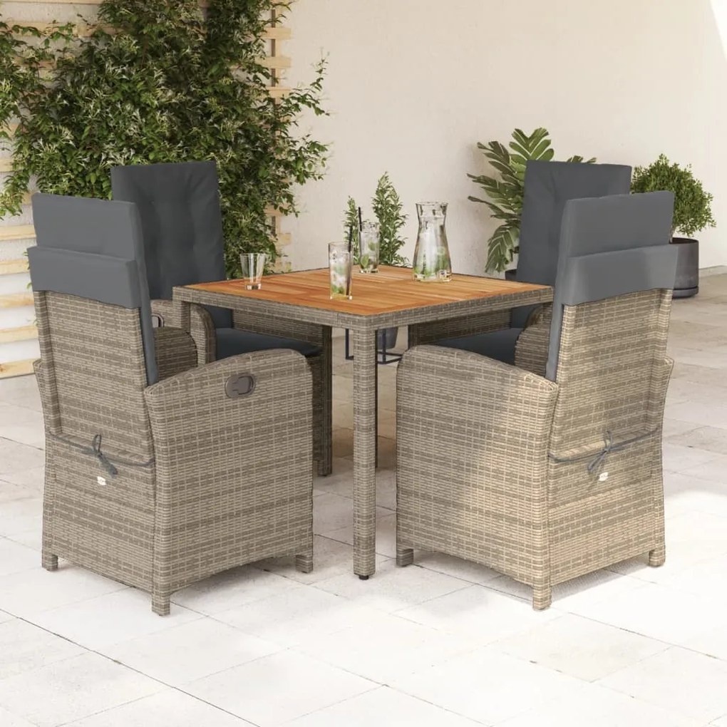 Set Da Pranzo Da Giardino 5 Pz Con Cuscini İn Polyrattan Grigio /