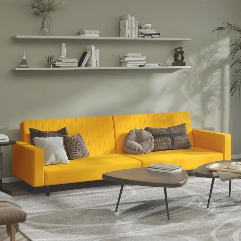 Divano Letto A 2 Posti Giallo İn Velluto /