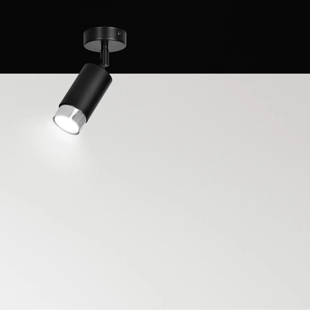 Faretto Orientabile 1 Luce Ragnar A Cilindro In Acciaio Nero E Cromo