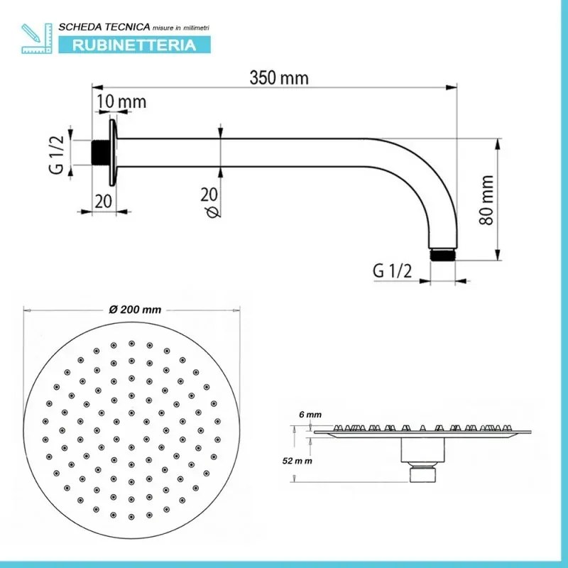Set doccia incasso completo con soffione 20 inox e kit doccia Punta+