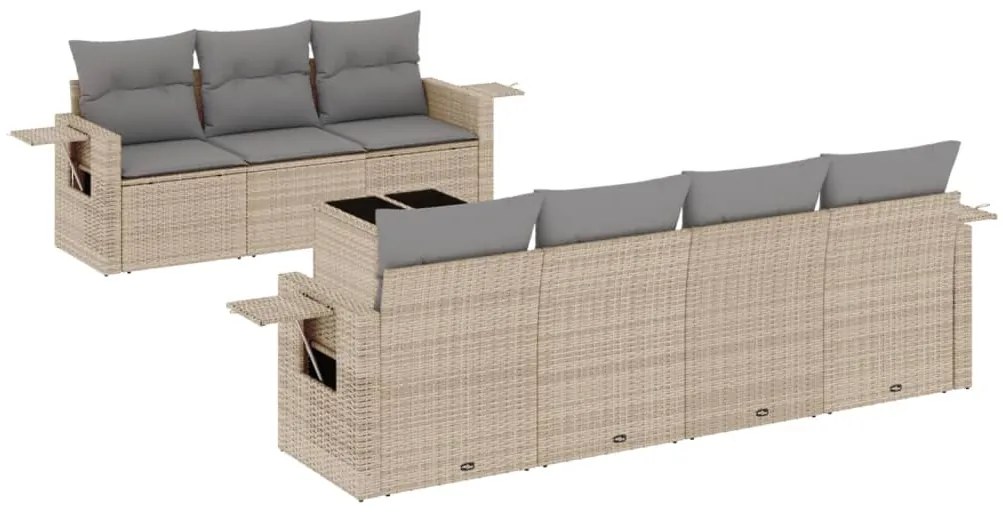 Set divano da giardino 8 pz con cuscini beige in polyrattan