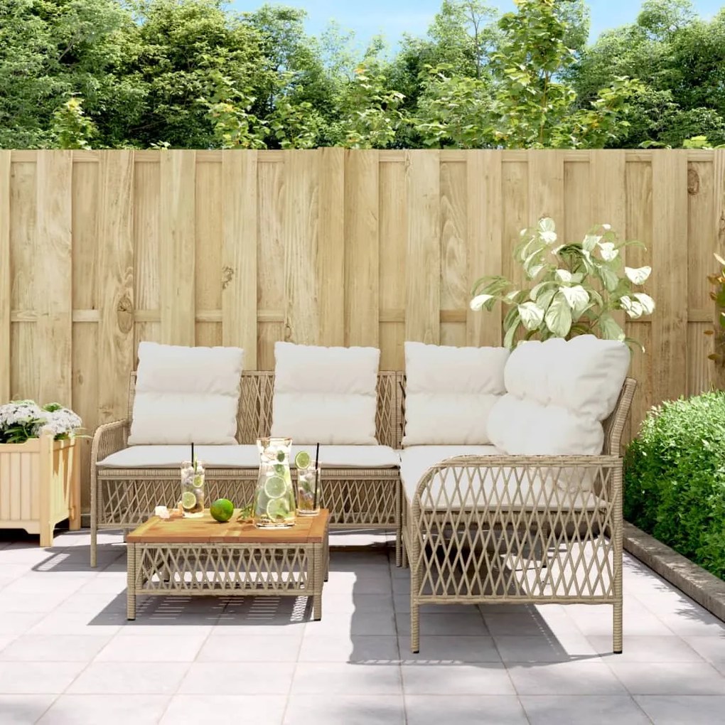 Set divani da giardino 2 pz con cuscini beige in polyrattan