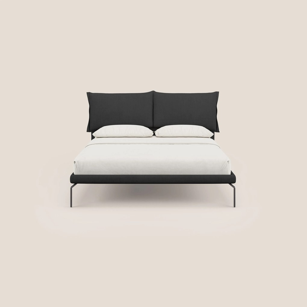 Bice letto imbottito con cuscini e piedi alti in metallo in tessuto impermeabile T02