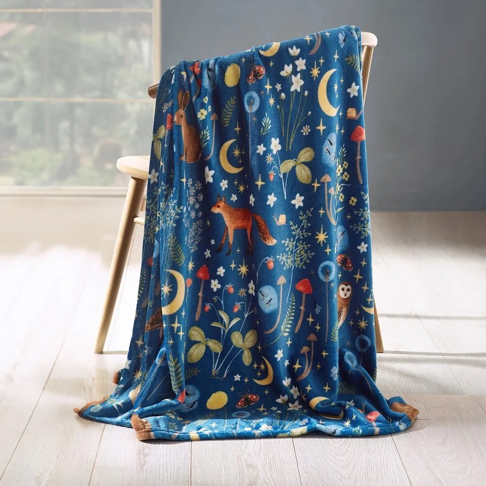 Coperta blu in micropile 130x170 cm Enchanted Twilight Animals – Catherine Lansfield