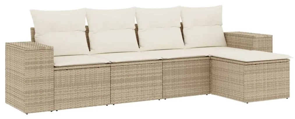 Set Divano da Giardino 5 pz con Cuscini Beige in Polyrattan