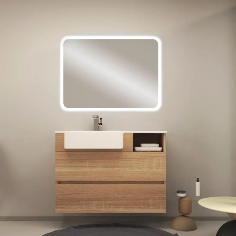 Mobile da bagno sospeso sotto lavabo L 100 x H 72 x P 33.5 cm rovere laminato opaco, 2 cassetti BADEN HAUS Paris