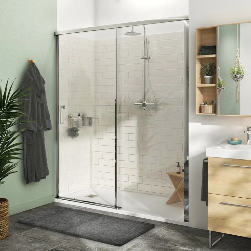 Porta doccia scorrevole Remix, L 156.5-160.5 cm x H 195 cm x SP 8 mm, profilo cromo