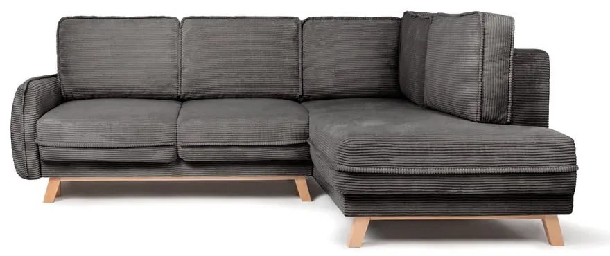 Divano angolare grigio allungabile (con penisola a destra) con rivestimento in velluto a coste Tori – Bonami Selection