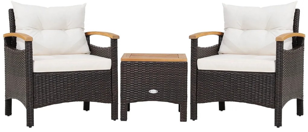 Costway Set di mobili da patio 3 pezzi con cuscino rimovibile accoglienti braccioli, Set di divani in rattan per esterni