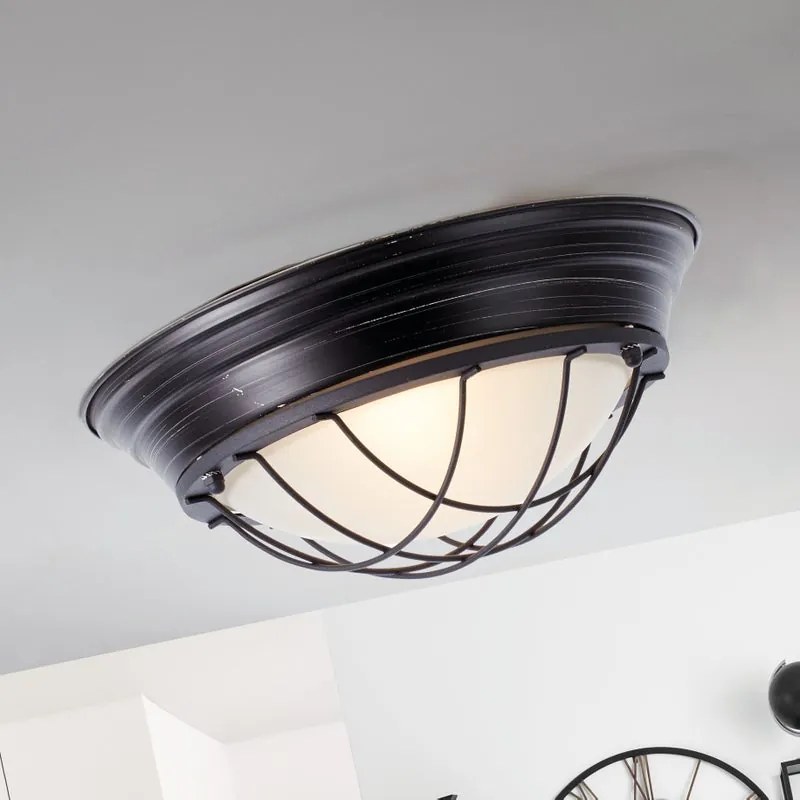 Plafoniera industriale Typhoon Ø 34 cm nero IP20, 2XE27