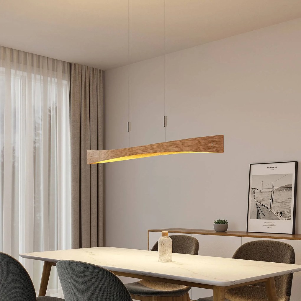Lampada a sospensione Beazina Lindby, dimmerabile, Legno chiaro, Soggiorno / Sala da pranzo, Metallo, Moderno, Lampada a sospensione