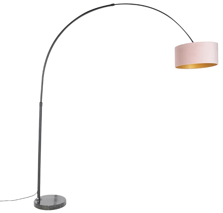 Lampada ad arco nera con paralume in velluto rosa con oro 50 cm - XXL