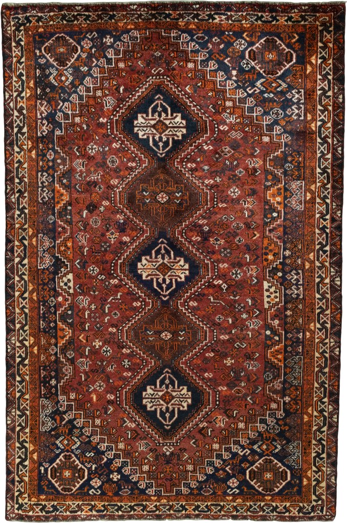 Shiraz Tappeto 270 x 180 Rosso (Iran) Annodato A Mano