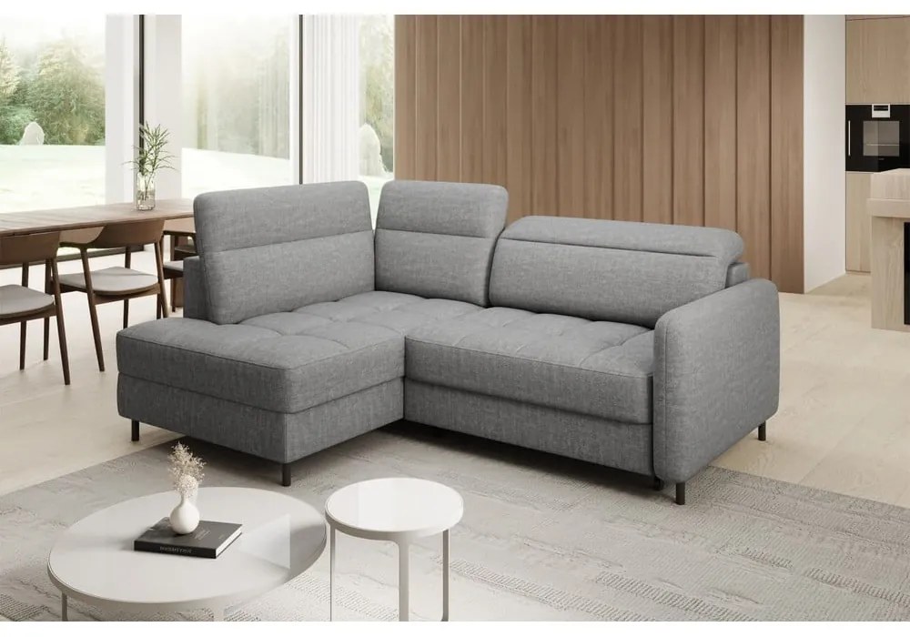 Divano angolare grigio allungabile/con contenitore (con penisola a sinistra/a L) e rivestimento in velluto Barea – ELTAP