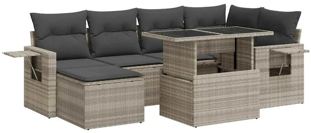 Set divani da giardino 7pz con cuscini grigio chiaro polyrattan
