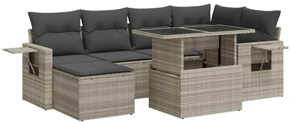 Set divani da giardino 7pz con cuscini grigio chiaro polyrattan