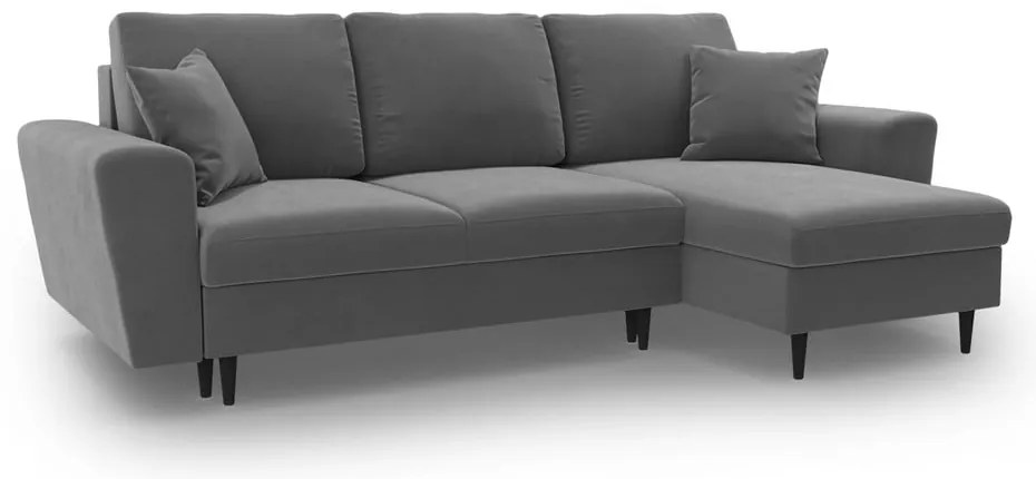 Divano angolare grigio chiaro allungabile e con contenitore con rivestimento in velluto Kyoto – Cosmopolitan Design