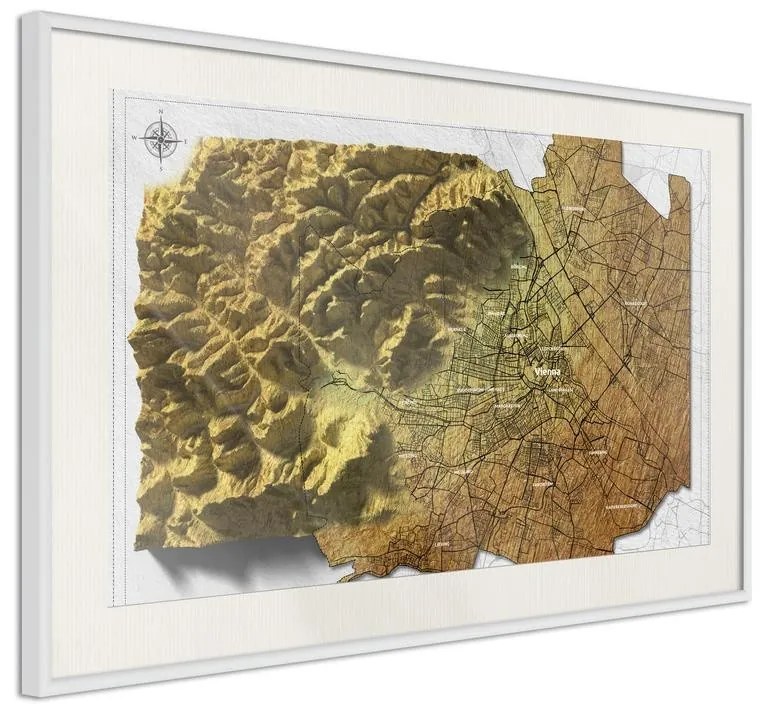 Poster  Raised Relief Map: Vienna  Cornice Quadri Cornice nera con pass-partout, Larghezza x Altezza Home decor 60x40