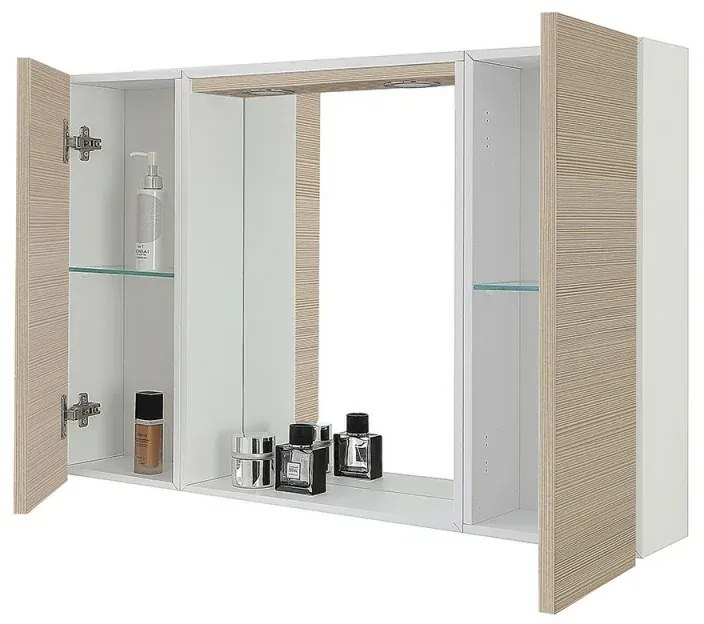 Specchio contenitore 91x61 cm larice con pensili laterali e LED Desya