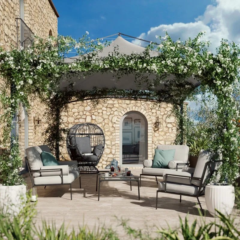 Pergola in acciaio grigio autoportante copertura fissa grigia 300x400 cm - Botam NATERIAL