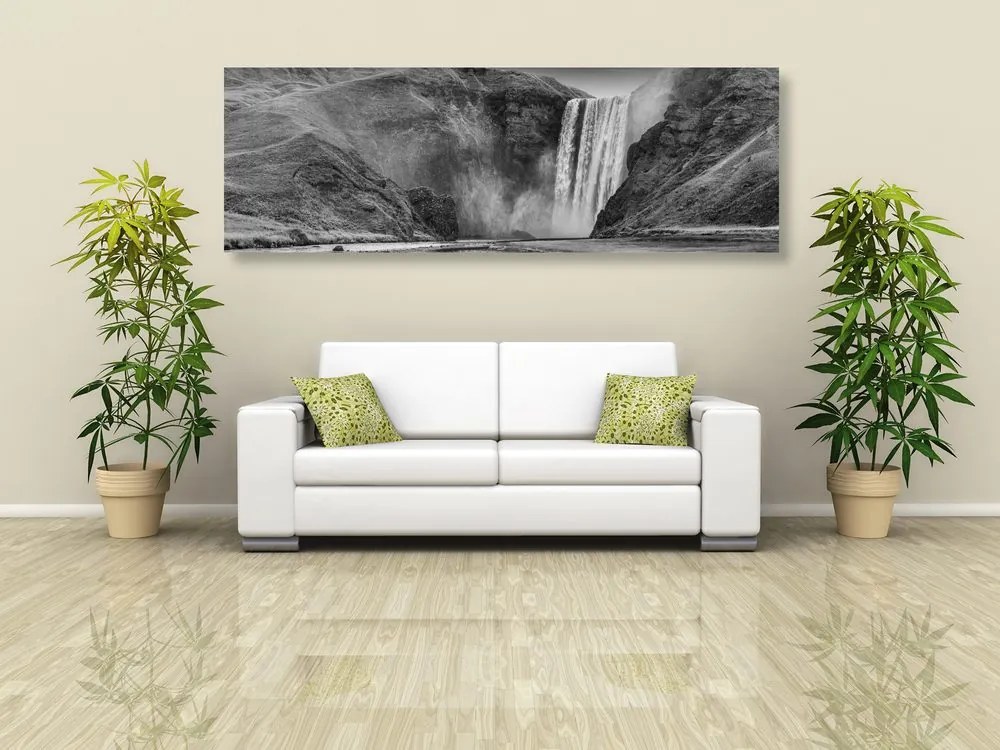 Stampa su tela – Cascata iconica in Islanda in bianco e nero