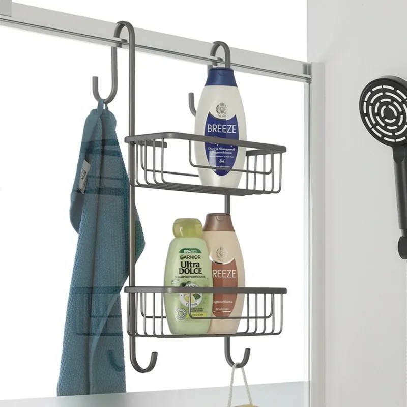 Mensola doccia portaoggetti rettangolare con ganci in acciaio canna di fucile