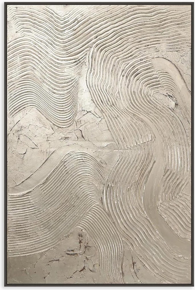 Quadro su tela incorniciato dipinto a mano Metallic Silver