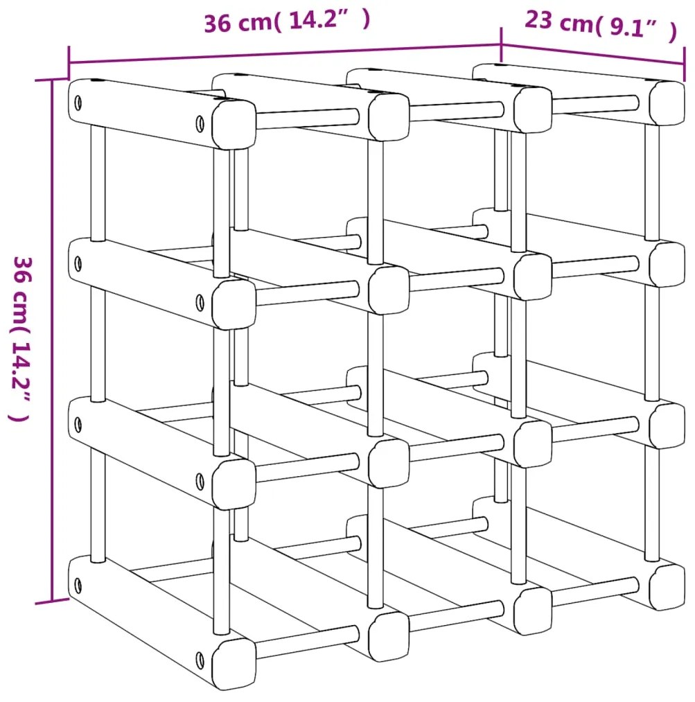 Portabottiglie Vino 12 Bottiglie 36x23x36cm Legno Massello Pino
