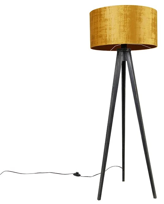 Lampada da terra treppiede nera con paralume dorato 50 cm - Tripod Classic