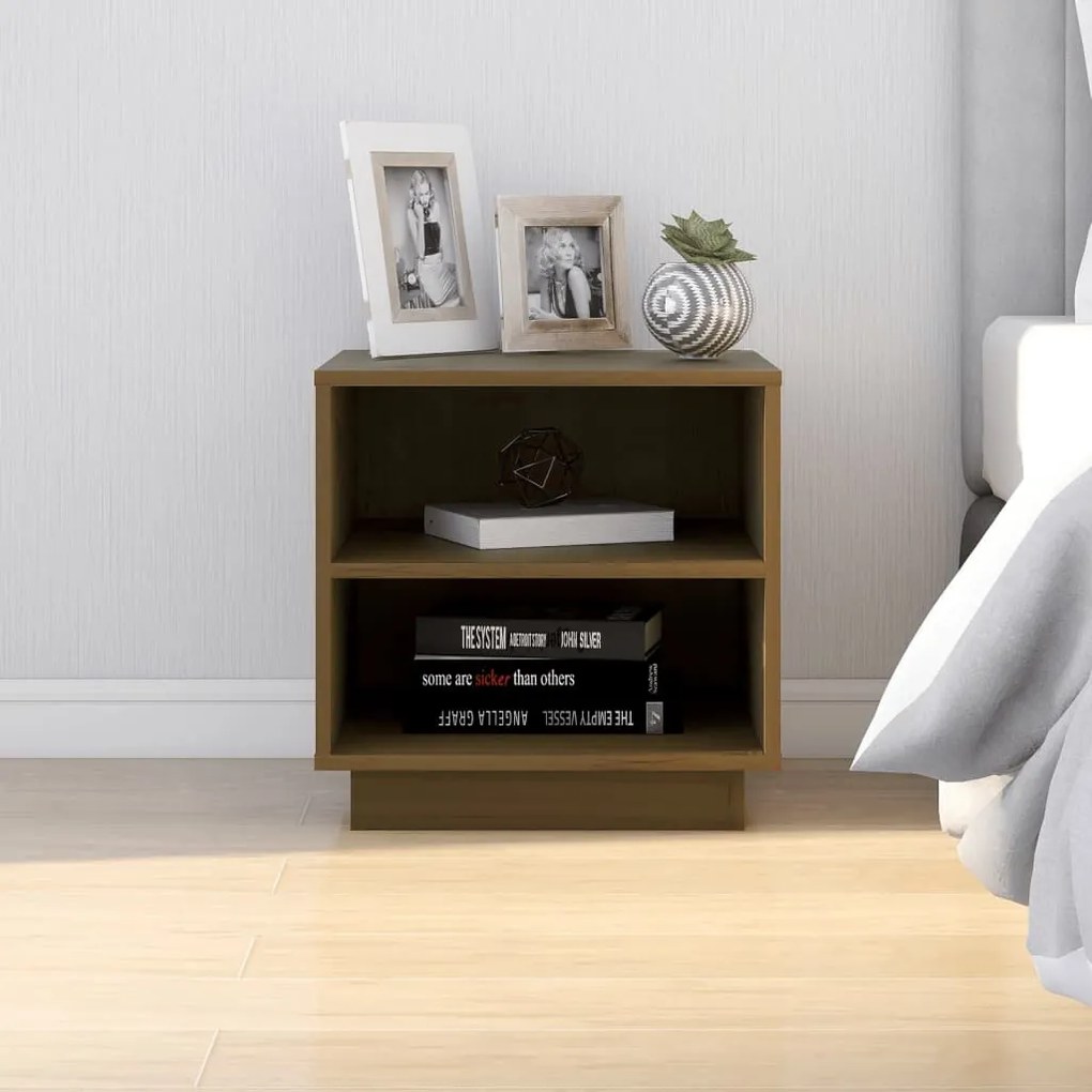 Comodino Marrone Ambrato 40x34x40 Cm İn Legno Massello Di Pino /