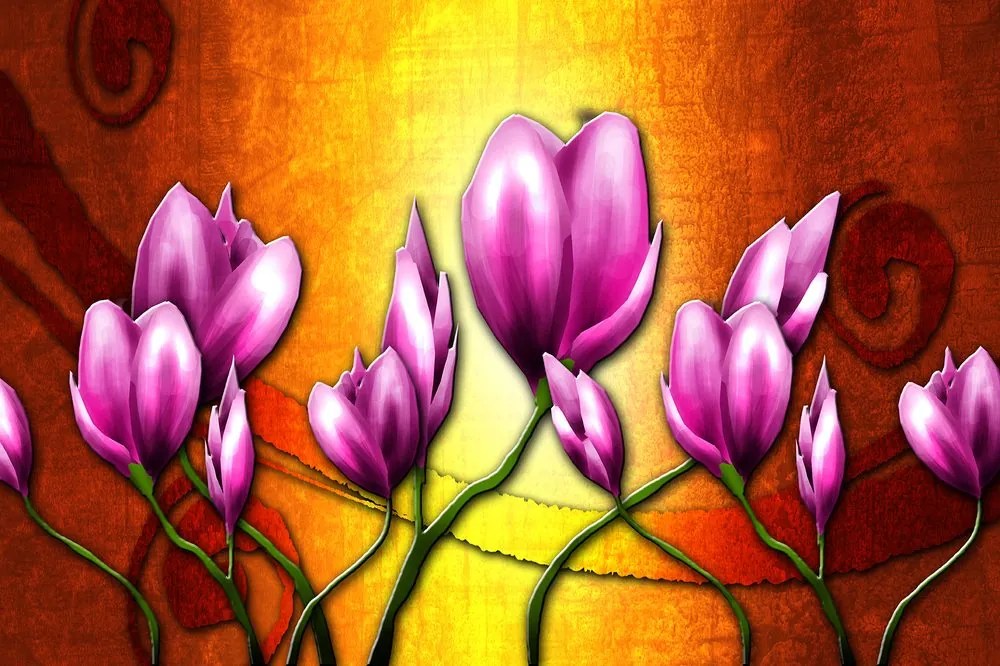 Carta da parati autoadesiva – Fiori viola in stile etnico