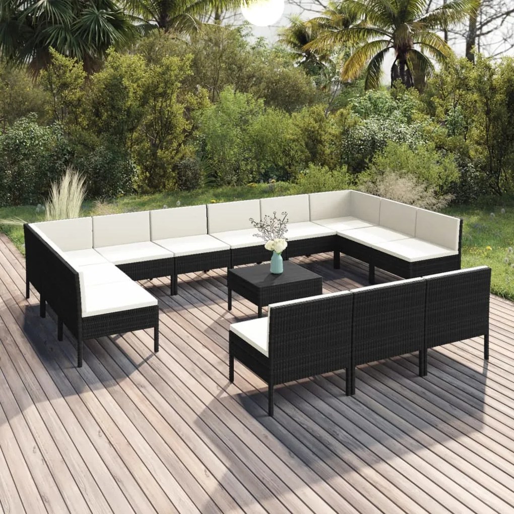 Set Divani da Giardino 14 pz con Cuscini in Polyrattan Nero