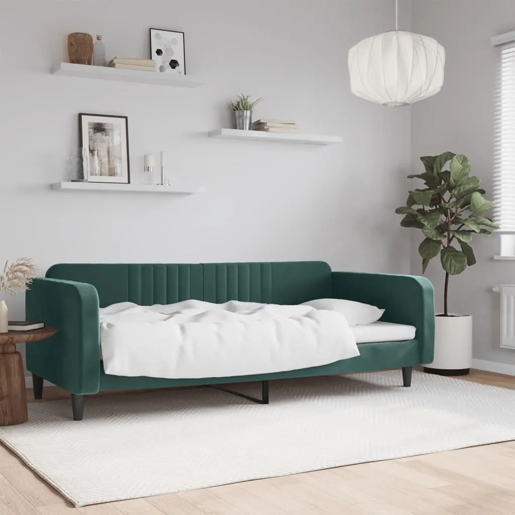 Letto Da Giorno Verde Scuro 90x200 Cm İn Velluto /