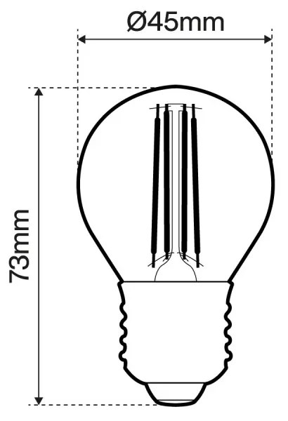 Lampada LED E27 4W a Filamento 150lm/W, No Flickering - G45 Colore  Bianco Caldo 2.700K