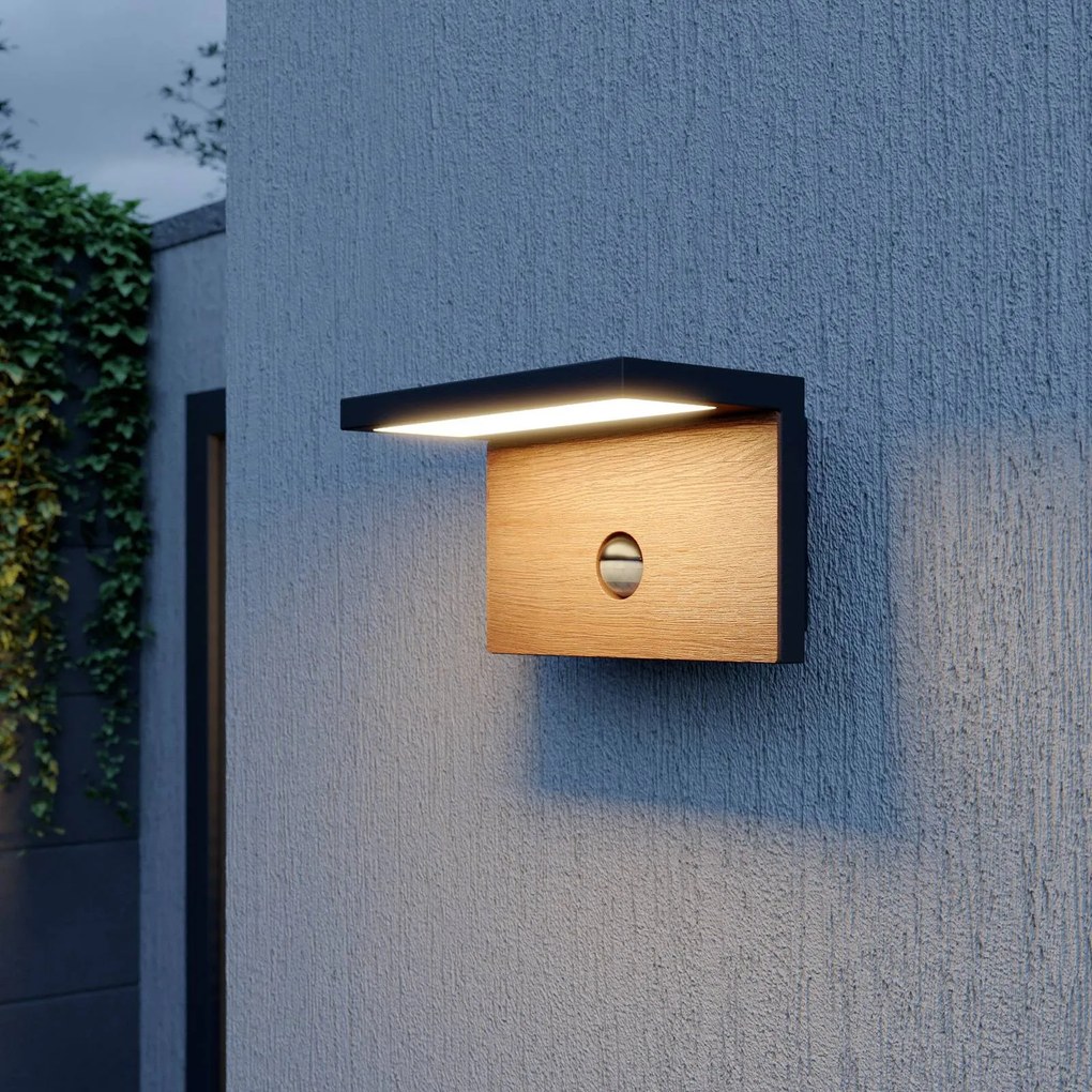 Lucande Lignus applique LED da esterni, sensore, Nero, Alluminio, Moderno